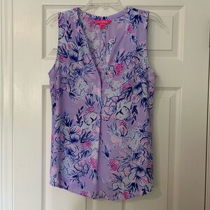 Lilly Pulitzer Floral V-Neck Blouse - Lavender and Pink